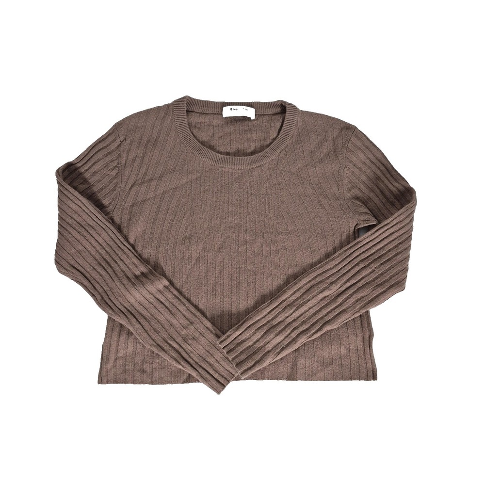 Babaton Crop Pullover Sweater Womens Small Brown Wool Viscose Linen Ribbed Knit